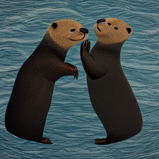 Image similar to otters holding hands into the sunset dream 8k award winning masterpiece