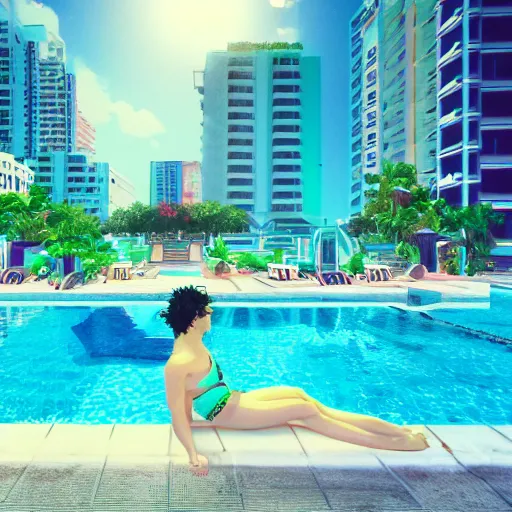 Image similar to vaporwave poolside