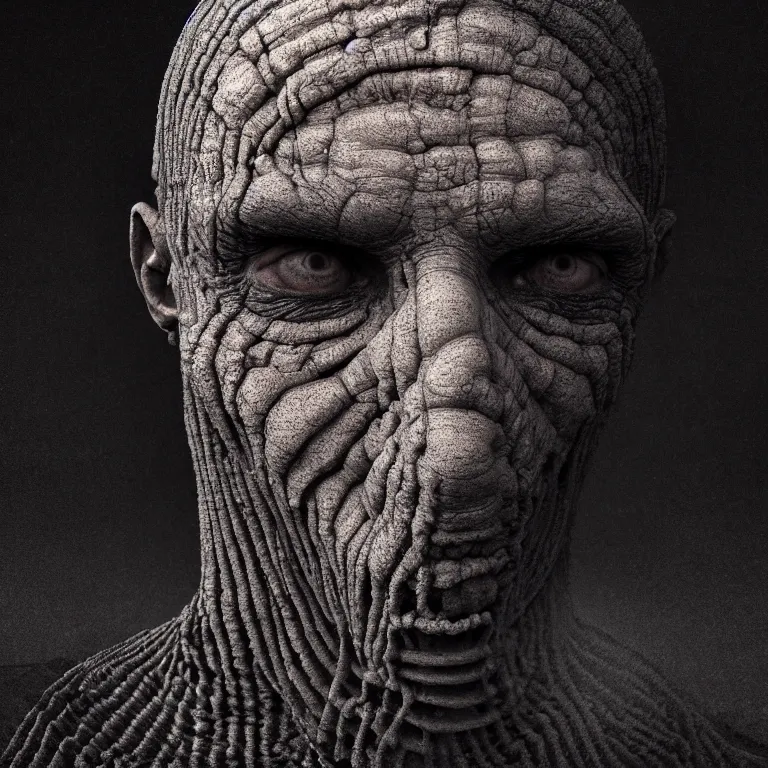 Prompt: ribbed man face portrait, baroque painting, standing in a desolate empty wasteland, creepy, nightmare, dream-like heavy atmosphere, surreal abandoned buildings, beautiful detailed intricate insanely detailed octane render trending on Artstation, 8K artistic photography, photorealistic, chiaroscuro, Raphael, Caravaggio, Beksinski, Giger