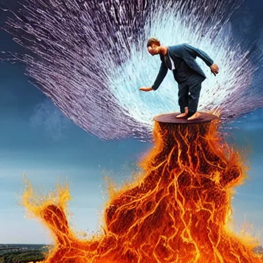 Image similar to extremely realistic fibrous elemental figures infused with exploding fire crystals Painting by Erik Johansson