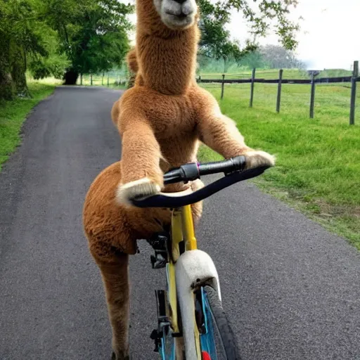 Prompt: an alpaca riding a bicycle