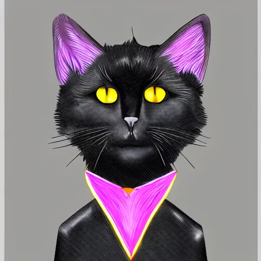 Prompt: digital art of a black cat fursona, furry fandom