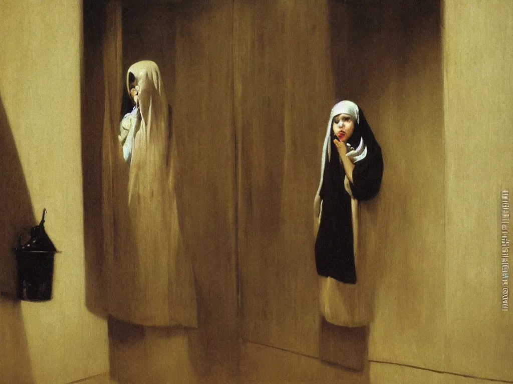 Image similar to strip club, portrait of arab young girl in a burqa by michael sowa