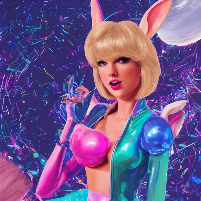 Image similar to portrait of Taylor Swift as Lola Bunny in Space Jam 1996. intricate abstract. intricate artwork. by Tooth Wu, wlop, beeple, dan mumford. octane render, trending on artstation, greg rutkowski very coherent symmetrical artwork. cinematic, hyper realism, high detail, octane render, 8k, iridescent accents