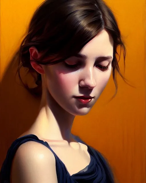 Image similar to stylized portrait of an artistic pose, composition, young brunette girl, realistic shaded, fine details, realistic shaded lighting poster by ilya kuvshinov, magali villeneuve, artgerm, jeremy lipkin and michael garmash and rob rey