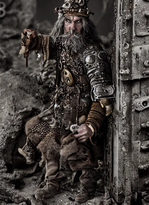 Image similar to 8 5 mm f 1. 8 photograph of a claymation steampunk brutal viking, highly detailed diorama, by erwin olaf and anton corbijn, smooth, sharp foccus, commercial photography, fashion shoot