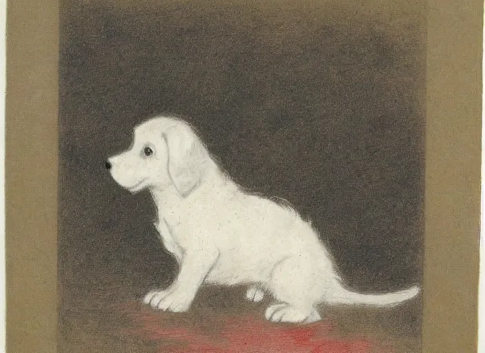 Image similar to Louis Icart, an old elaborate colored drawing of a puppy ghost by Louis Icart, highly detailed, masterpiece