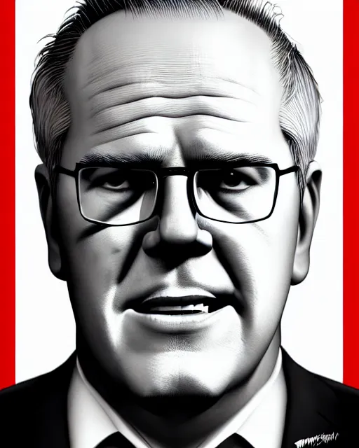 Image similar to scott morrison in the style of australian communist propaganda poster art in the year 1 9 8 7 ultra realistic, concept art, intricate details, highly detailed, photorealistic, octane render, 8 k, unreal engine. art by artgerm and magali villeneuve