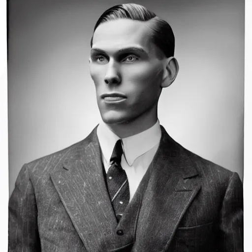 Image similar to A photograph portrait of Jerma985 wearing a suit with short slicked hair in the early 1930s, taken in the early 1930s, grainy, taken on a early 1930s Kodak Camera, realistic, hyperrealistic, very realistic, highly detailed, very detailed, extremely detailed, detailed, digital art, trending on artstation