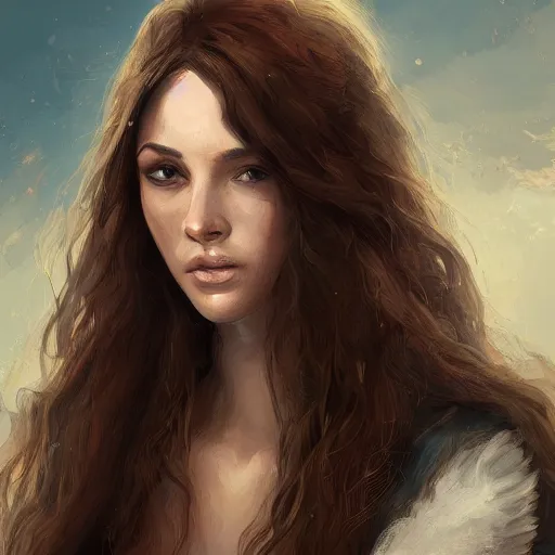 Image similar to A portrait of an attractive young female earth angel, beautiful long brown hair, rocks and stones, intricate, highly detailed, elegant, digital painting, trending on artstation