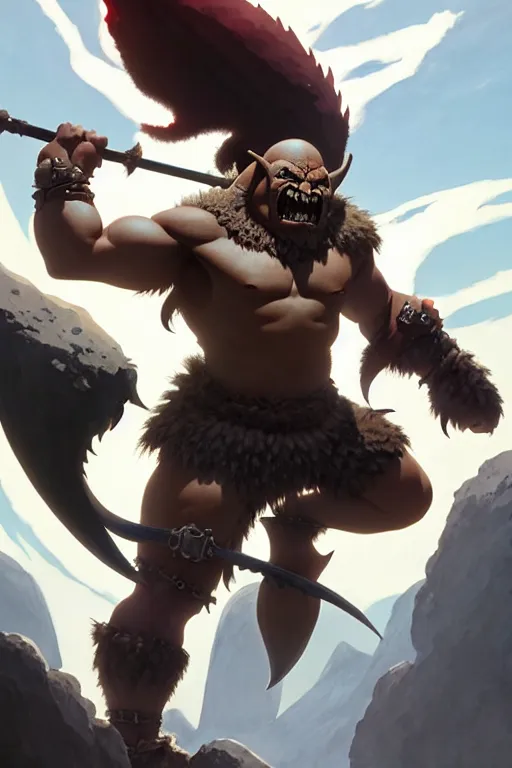 Image similar to orc barbarian wearing leather armor, full body shot, exquisite details, earth magic, mid view, design on a white background, by studio muti, greg rutkowski, makoto shinkai, takashi takeuchi, studio ghibli