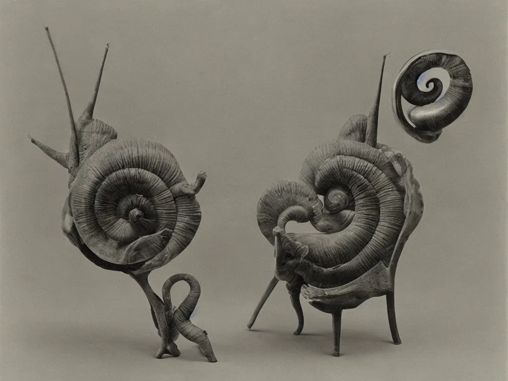 Prompt: snail chair. karl blossfeldt