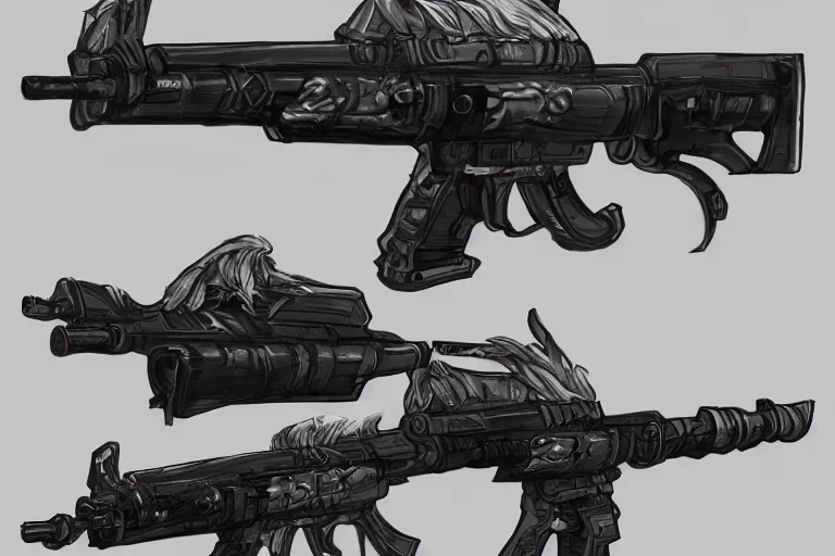 Image similar to Concept art of a space pirate rifle