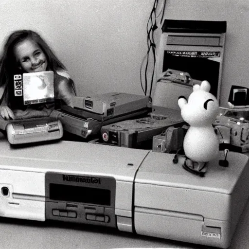 Prompt: christmas morning photo 1 9 8 6 of a typical 1 9 8 0 ’ s teenager after opening their new nintendo game system
