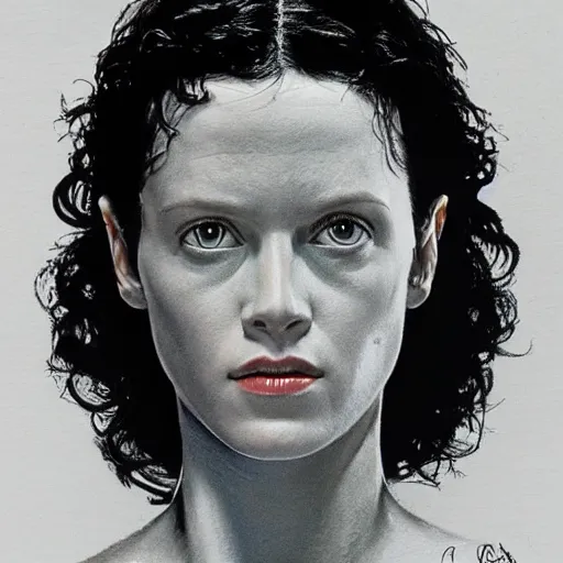 Prompt: ripley from alien, head and shoulders portrait, extremely detailed masterpiece, one single continues line.