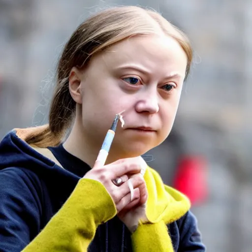 Prompt: greta thunberg smoking a cigarette