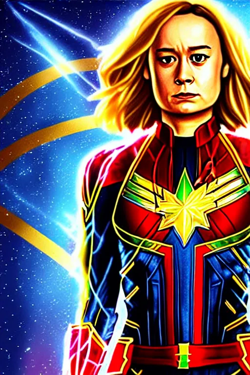 Prompt: Brie Larson as Captain Marvel high quality digital painting in the style of LIto, Junji