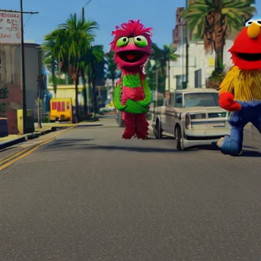 Image similar to sesame street characters in grand theft auto v