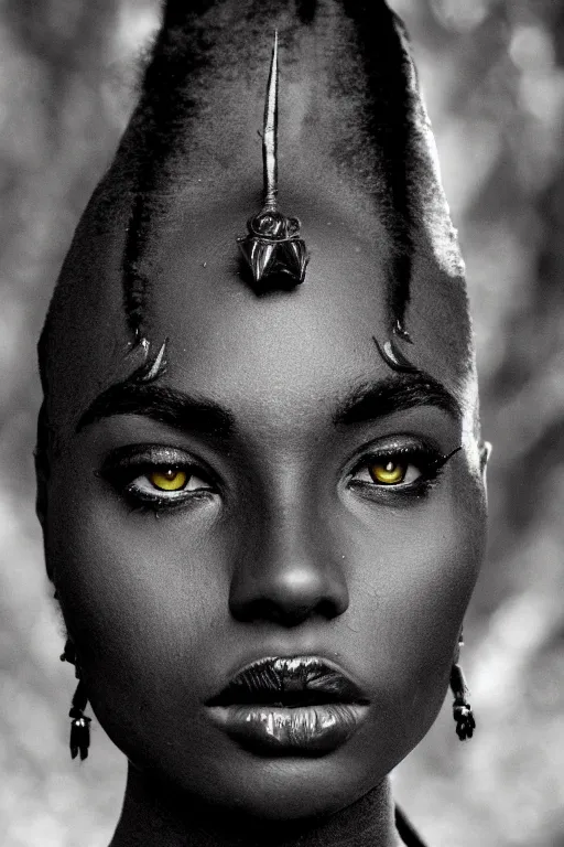 Image similar to elha saresi, eyes of a demon, ancient african androgynous vampire