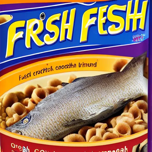 Prompt: fresh fishy fish breakfast cereal box