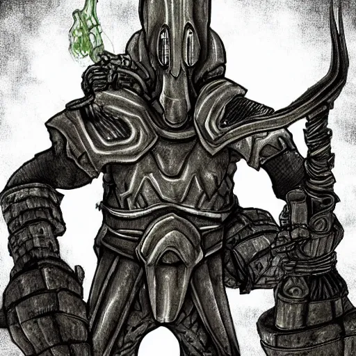 Prompt: squidward as a dark souls boss by Tetsuya Ishida