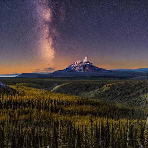 Image similar to a highly detailed photo of alberta wilderness at night, 4 k high - resolution photograph, ultra detail, hd photo