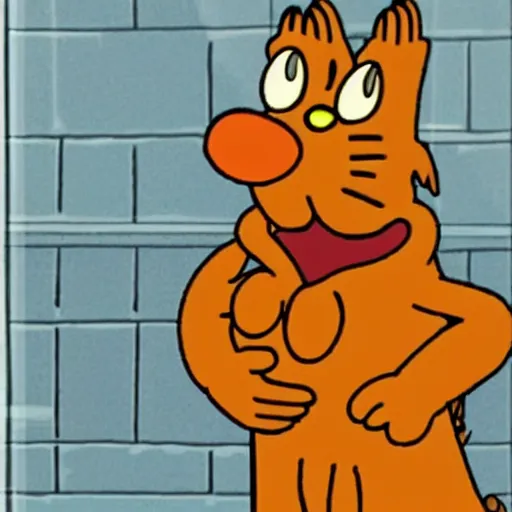 Prompt: Garfield singing in a shower