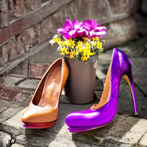 Prompt: stiletto heels used as flower pot, comic