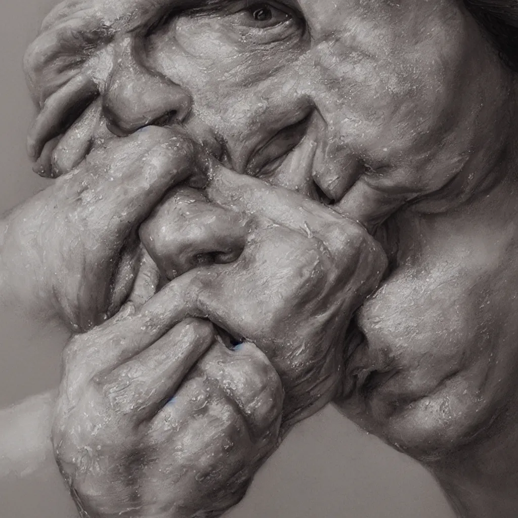 Image similar to hyper realistic sketch of a man washing his face by jono dry