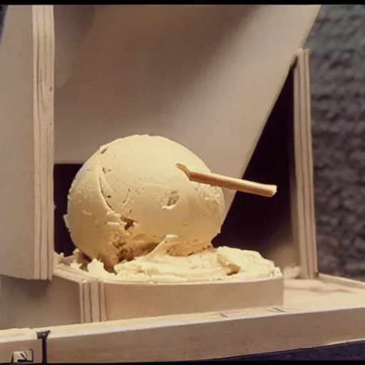 Prompt: A photograph of the Ark of the Covenant, opened, to reveal a holy levitating ice cream cone