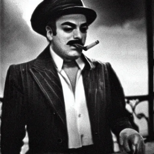 Image similar to Mario smoking a cigarette in a spooky Federico Fellini film aesthetic!!!
