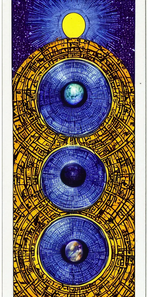 Prompt: Eight of Dyson Spheres, tarot card,