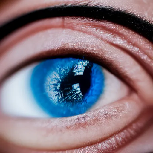 Prompt: extreme close up of human adult male blue eye, macro photography, 4k