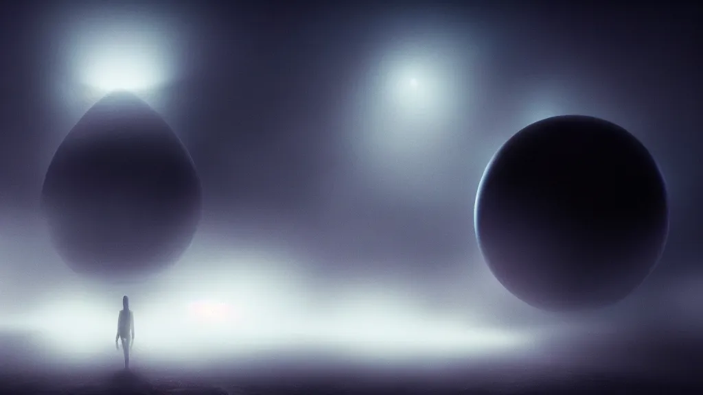 Prompt: thin luminous threads stretch from a black sphere that is in the sky above a small village with many houses in the fog, fog, volumetric lighting, mystique, atmospheric, sharp focus, ultra detailed, ross tran, thierry doizon, kai carpenter, ignacio fernandez rios, noir art house, 4 k, 3 5 mm