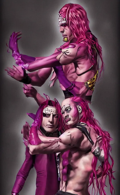 Image similar to diavolo and king crimson from jojo's bizarre adventure, official art, character concept, digital paintting, dynamic pose, character concept, artstation, 4 k