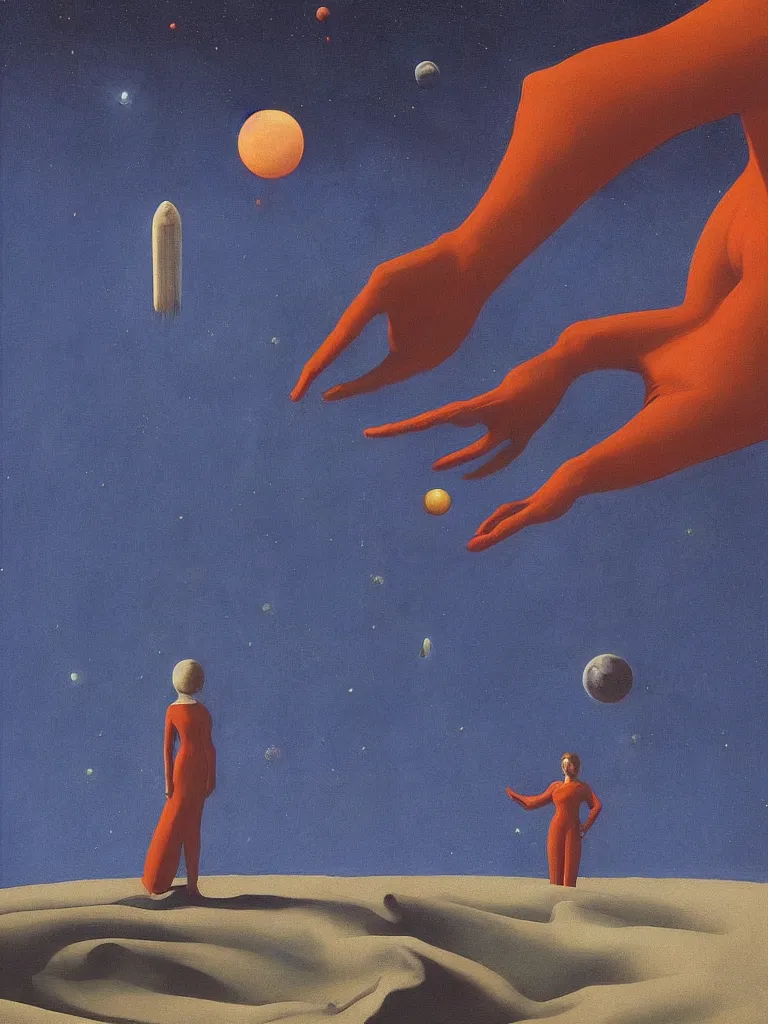 Image similar to woman wearing astronout suit and catch a planet on her hand edward hopper and james gilleard, zdzislaw beksinski highly detailed