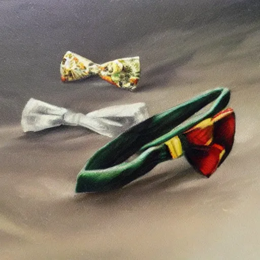 Prompt: oil painting concept art silkworms race bowtie, elegant, detailed,