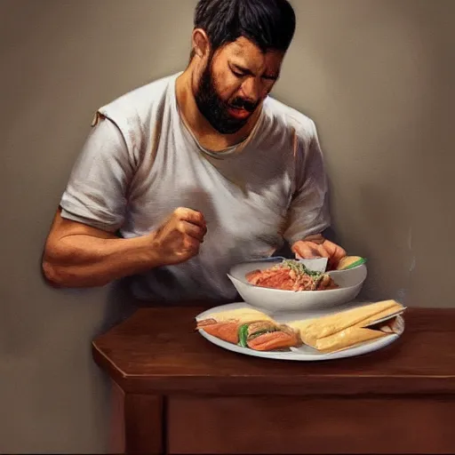 Prompt: album art of a man eating tuna, artstation