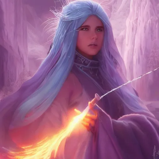 Prompt: Ice mage casting a spell, matte painting by Artgerm, 4K