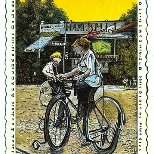 Image similar to hoffman bicycle, blotter art