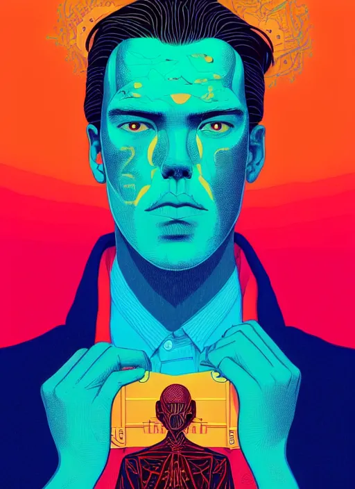 Prompt: symmetry!! stunning portrait of alex cameron australian singer, forced witness, miami memory, secretlycanadian, by victo ngai, kilian eng vibrant colors, dynamic lighting, digital art, winning award masterpiece, fantastically beautiful, illustration, aestheticly inspired by beksinski and dan mumford, upscale with simon stalenhag work, artstation, 8 k