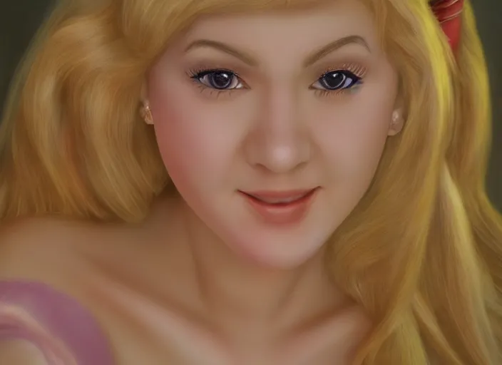 Image similar to a closeup, 4 5 mm, detailed photograph hyper realistic princess peach portrait, with a seductive smile, beautiful low light, 4 5 mm, by franz lanting