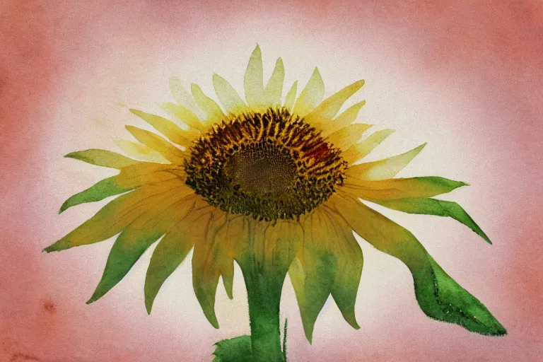 Prompt: fogged waterhill sunflowerfield watercolored sketches artstation album cover, 70's film photography gradient glow 8k