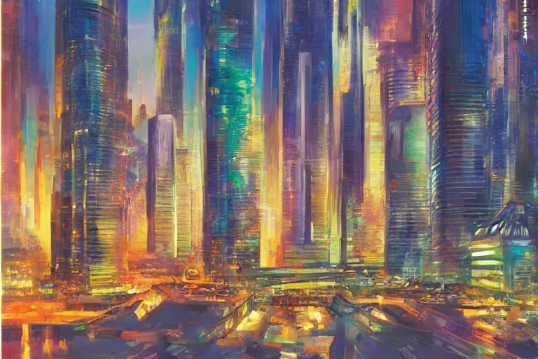 Prompt: futuristic city, painting by sydney mead, highly detailed, soft lighting, 8 k resolution, oil on canvas, architectural magazine