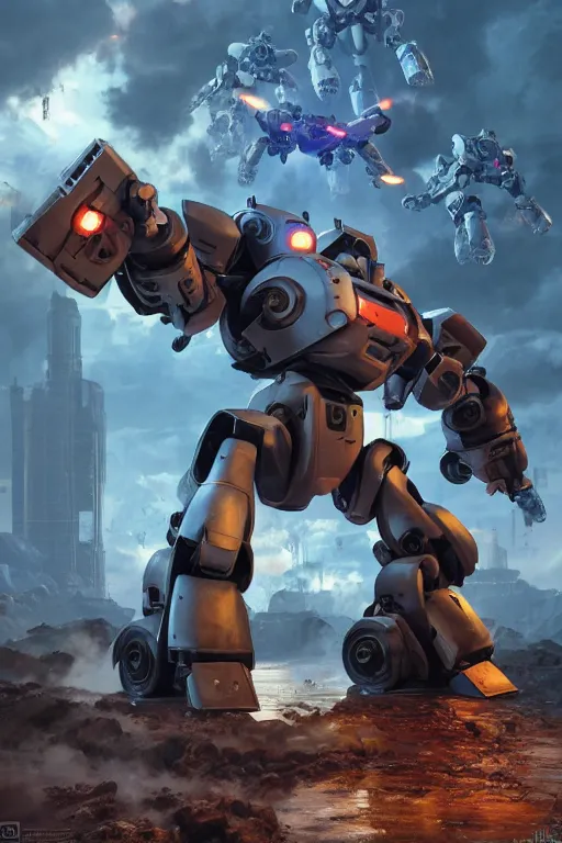 Image similar to mechwarrior 5 : mercenaries mech megaman transformer robot boss tank engine game octane render, 4 k, hd 2 0 2 2 3 d cgi rtx hdr style chrome reflexion glow fanart, global illumination ray tracing hdr fanart arstation by ian pesty by jesper ejsing pixar and disney unreal zbrush central hardmesh