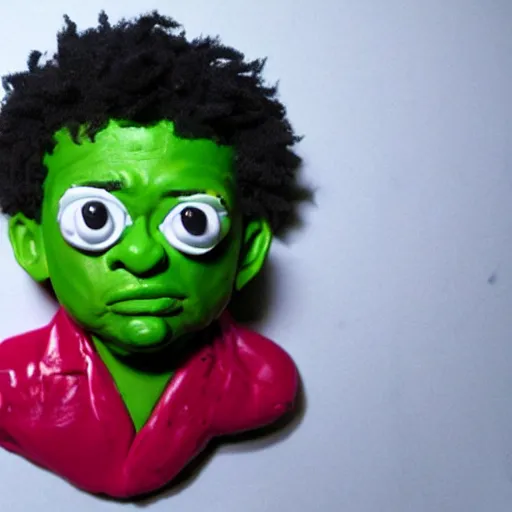 Image similar to ilovemakonnen made of clay, claymation character
