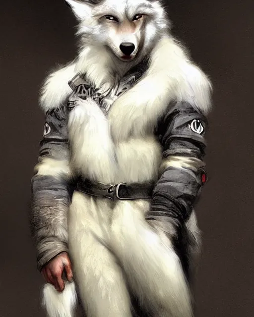 Image similar to a anthropomorphic wolf race car driver with white fur. Renowned character illustration by by Edgar Maxence and Ross Tran