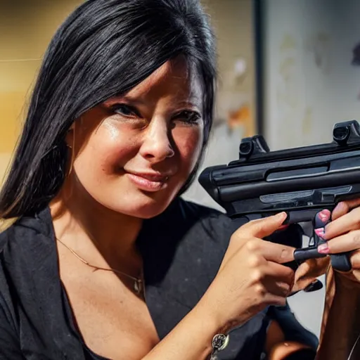 Prompt: woman dual wielding tec - 9's