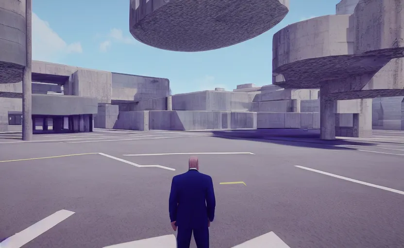 Image similar to screenshot of game on unreal engine 5, joe biden giving a speech, photorealistic, retrofuturism, brutalism, minimalist, soft vintage glow