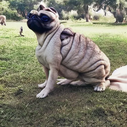 Image similar to a Rabbit-Pug Hybrid, A Rabbit that looks like a pug, huge tusks, afternoon hangout, good times photograph, candid